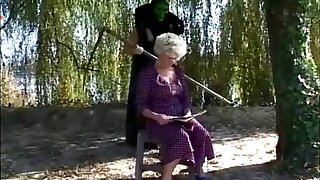 Granny gets a  homework detach from masked man